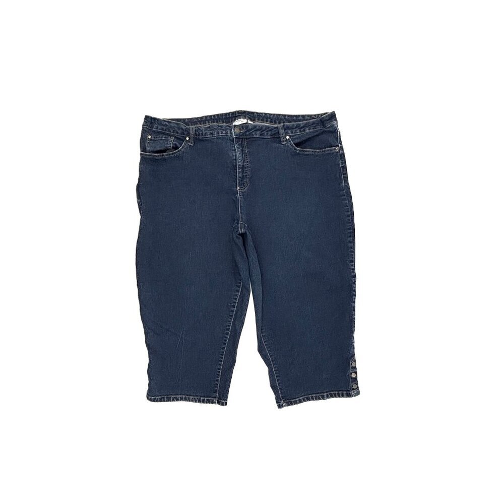 Kim Rogers Capri Jeans Womens 24W‎ Dark Wash Blue Button Detail 12592